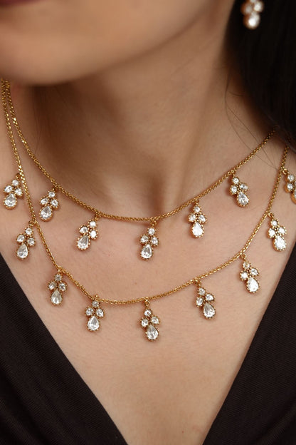 Samarth 2 Line Polki Drop Delicate Necklace Set