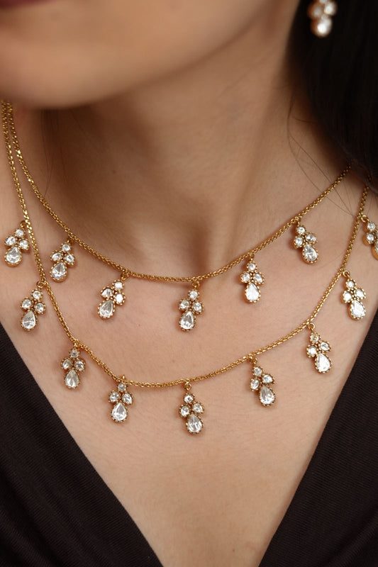 Samarth 2 Line Polki Drop Delicate Necklace Set