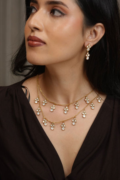 Samarth 2 Line Polki Drop Delicate Necklace Set