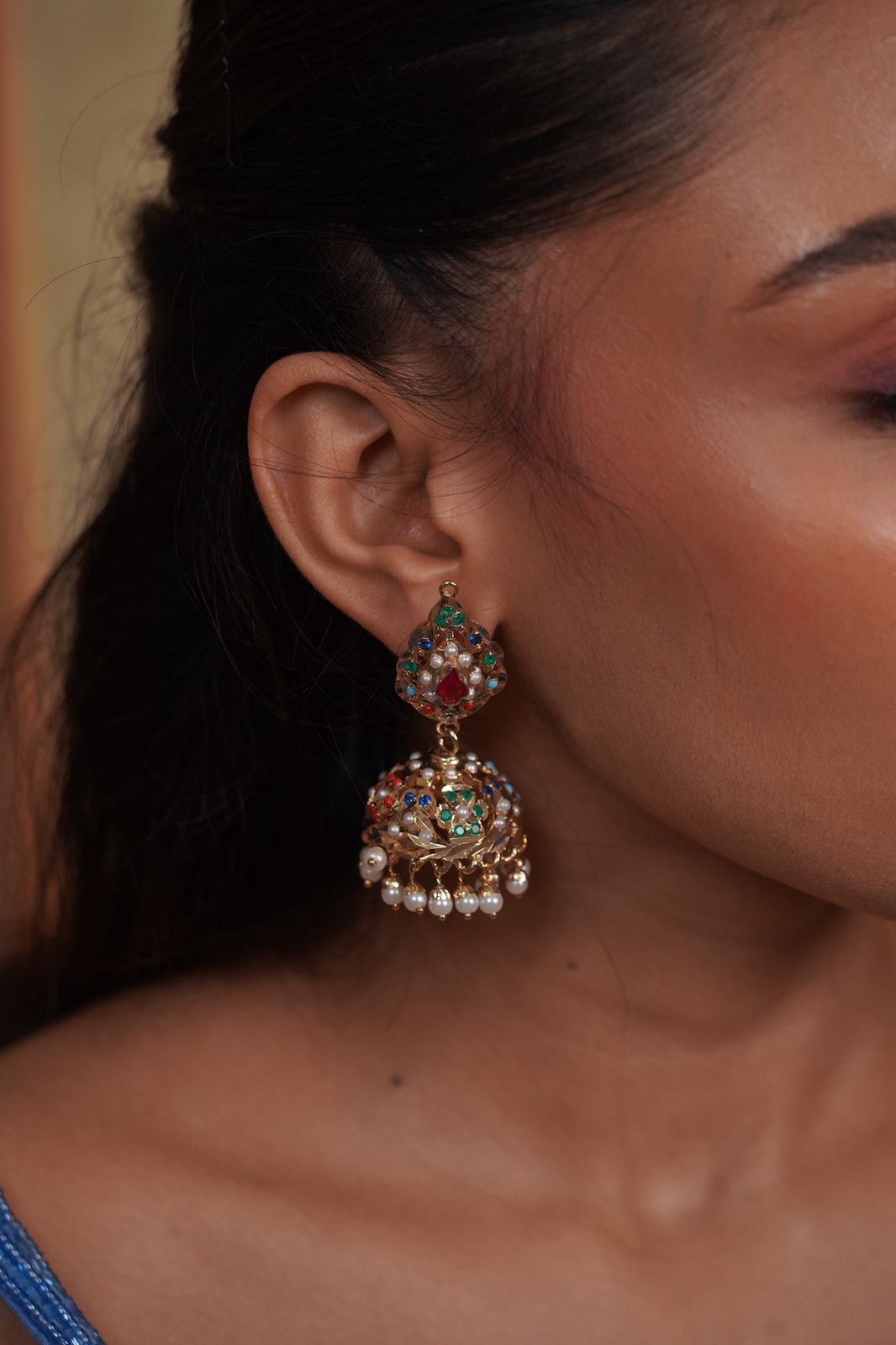 Nazia Jadaau Navratna Mid Sized Indian Jhumka