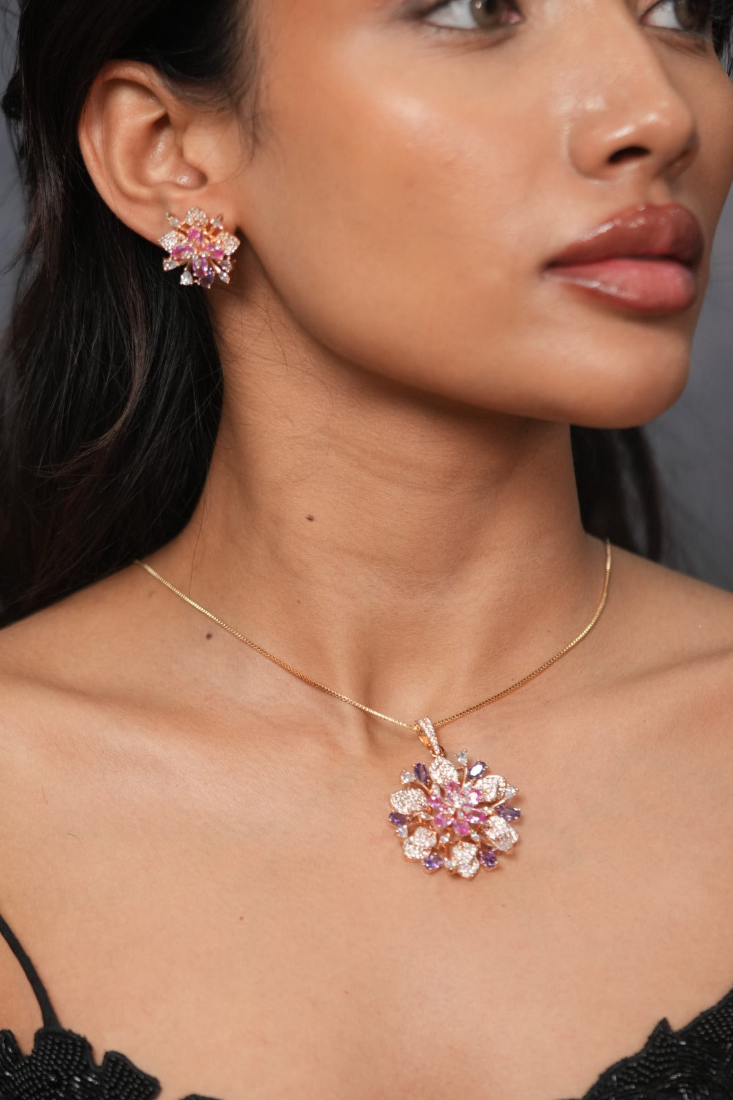 Flyer Floral Diamond Pastel Coloured Pendant Set