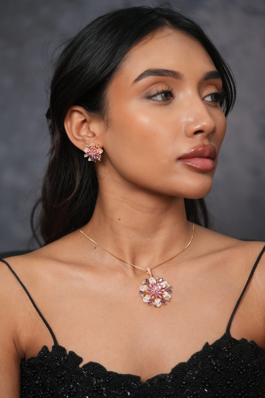 Flyer Floral Diamond Pastel Coloured Pendant Set
