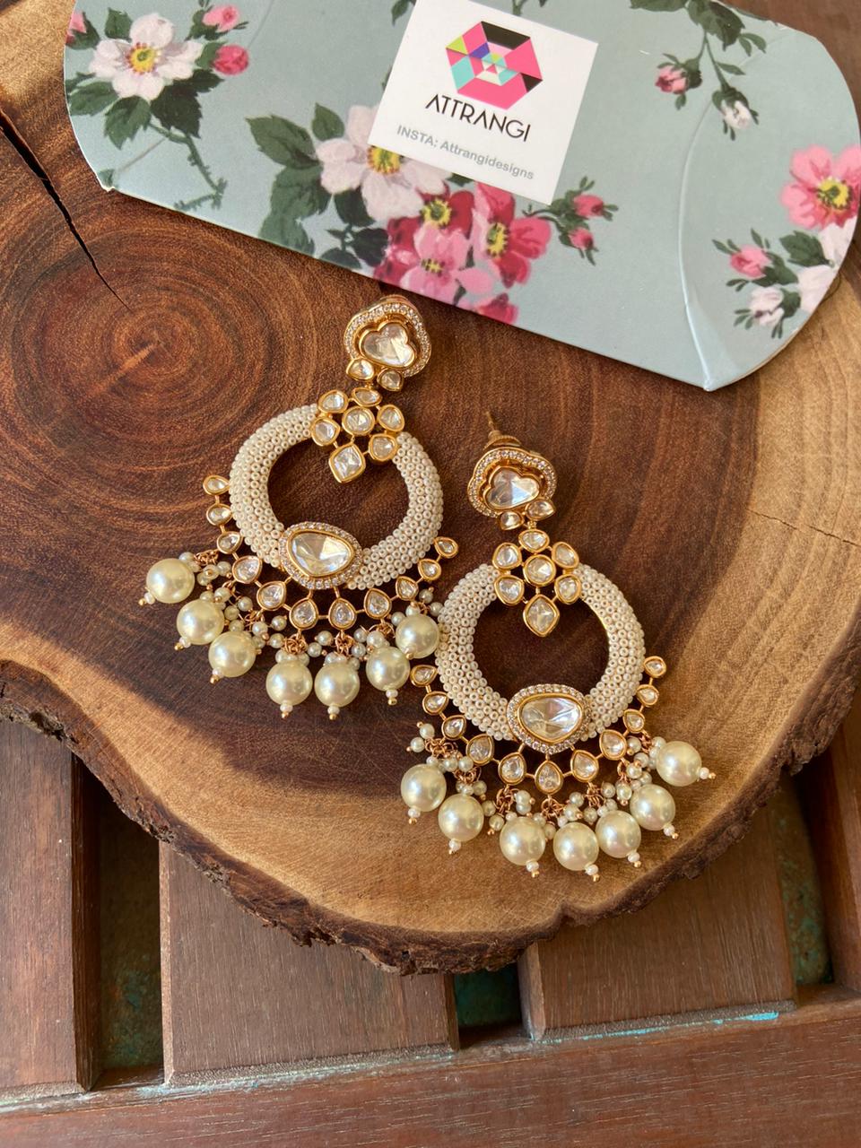 Yashoda Polki Moissanite Chandbalis | Rose Gold Polish