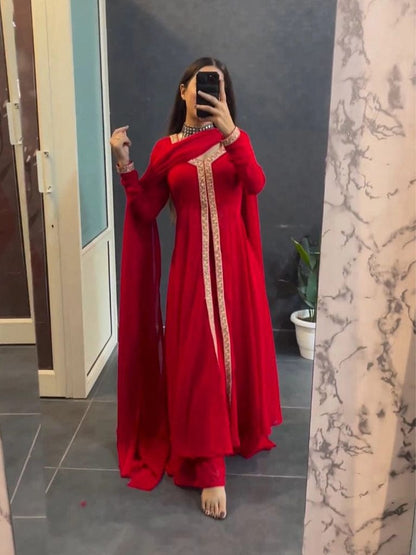 Premium Red Anarkali Suit Set with Dupatta