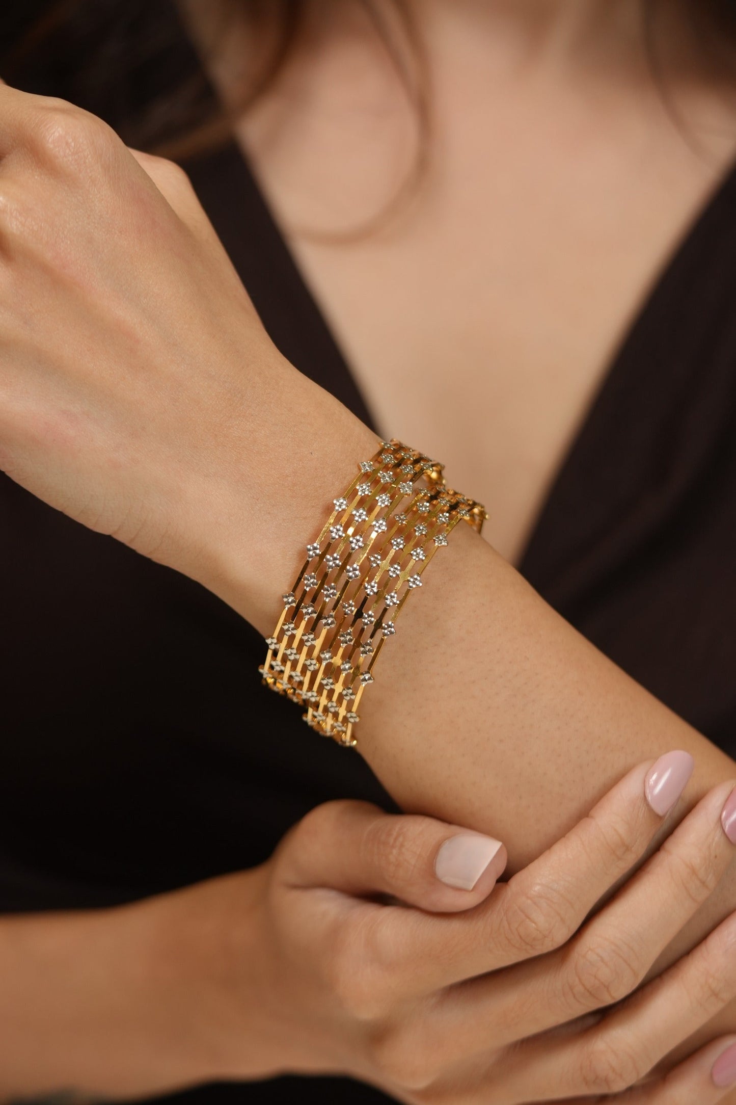 Renita silver Gold CNC Bangle Set | Daily Wear