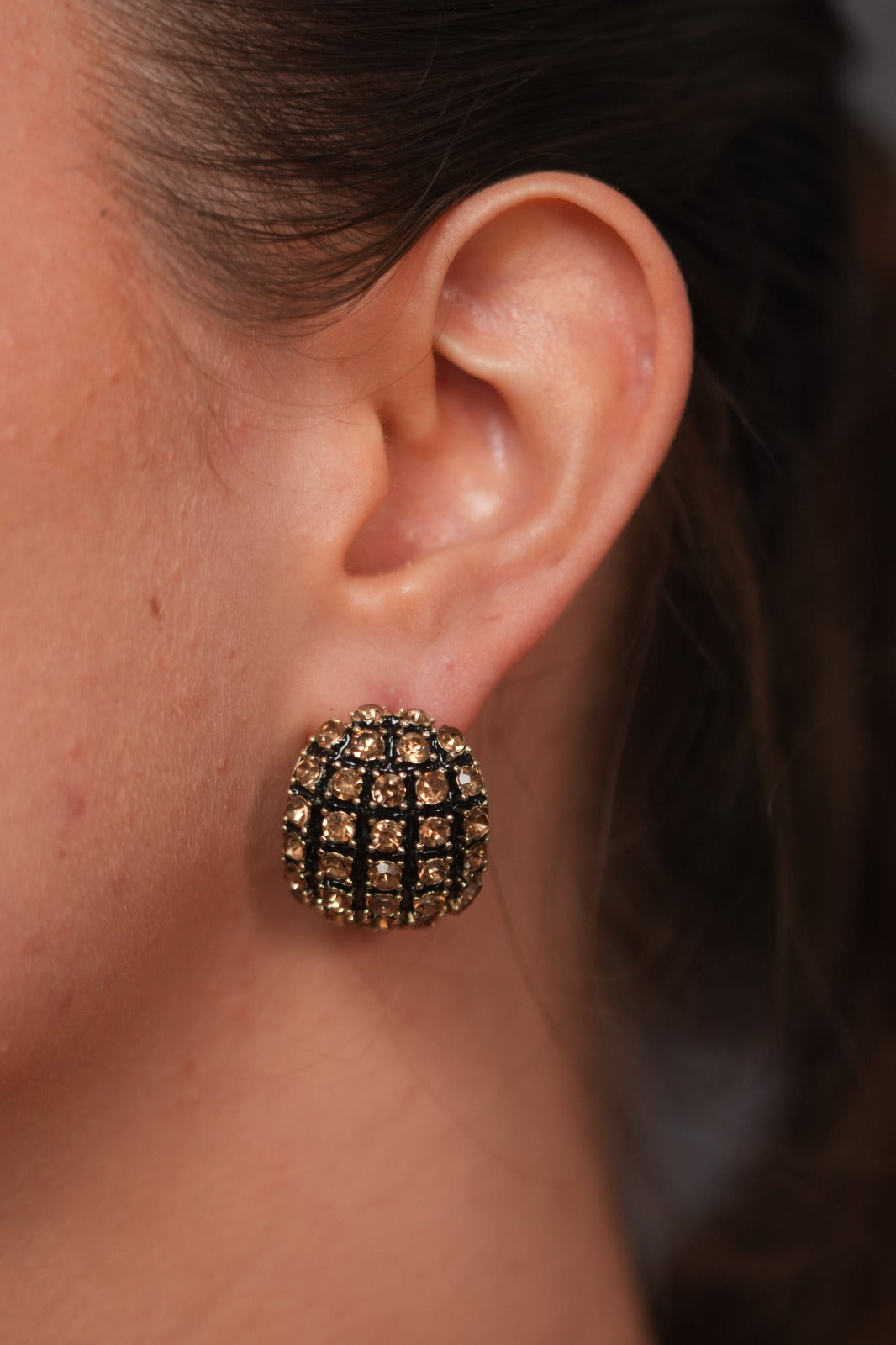 Cannes Noir Crystal Studs | Party Wear Western Earrings