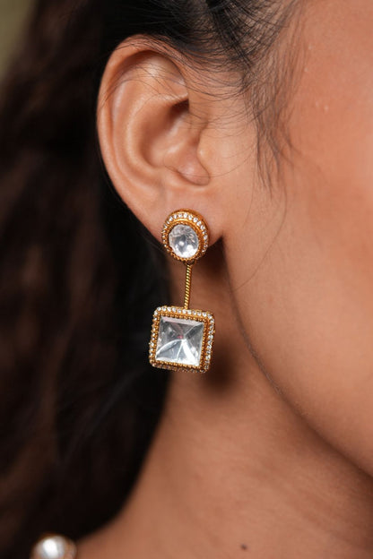 Nisha Long Statement Polki Drop Necklace with Earrings
