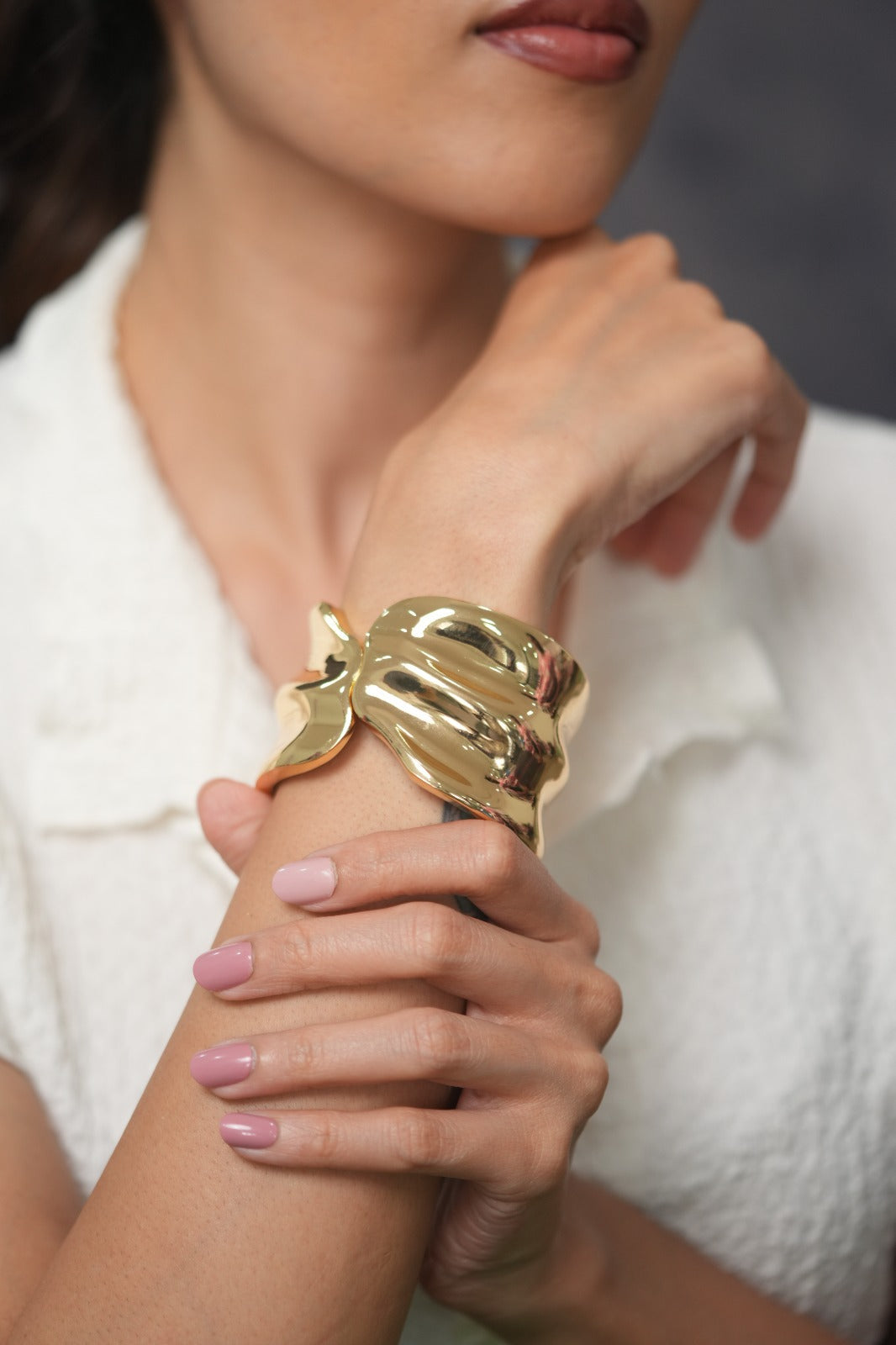 Sculpted Sunset Gold Wrap Western Party Wear Chunky Bracelet