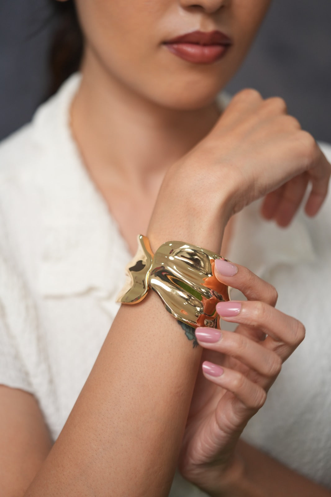 Sculpted Sunset Gold Wrap Western Party Wear Chunky Bracelet