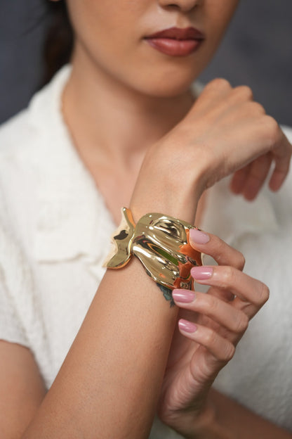 Sculpted Sunset Gold Wrap Western Party Wear Chunky Bracelet
