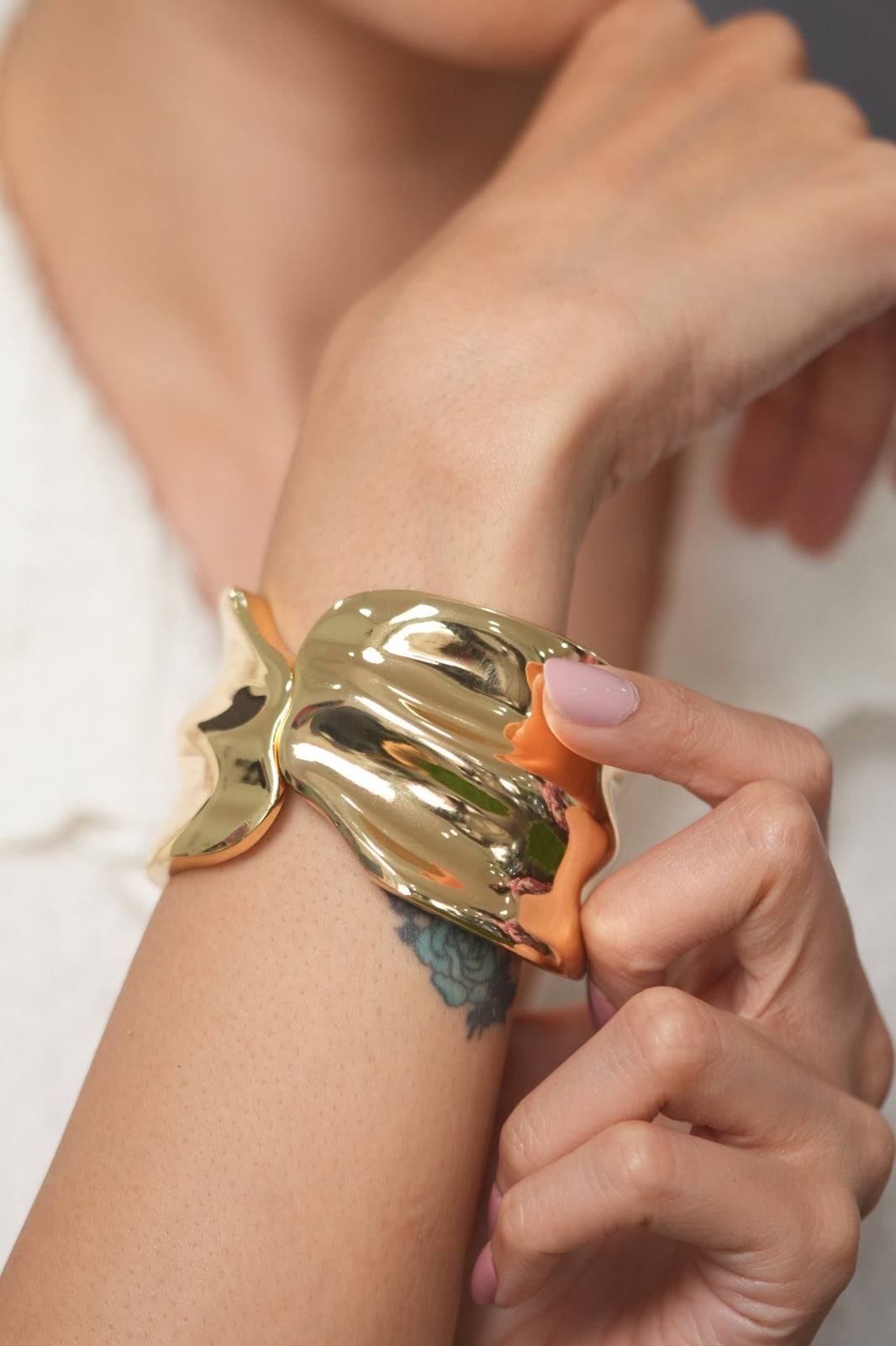 Sculpted Sunset Gold Wrap Western Party Wear Chunky Bracelet