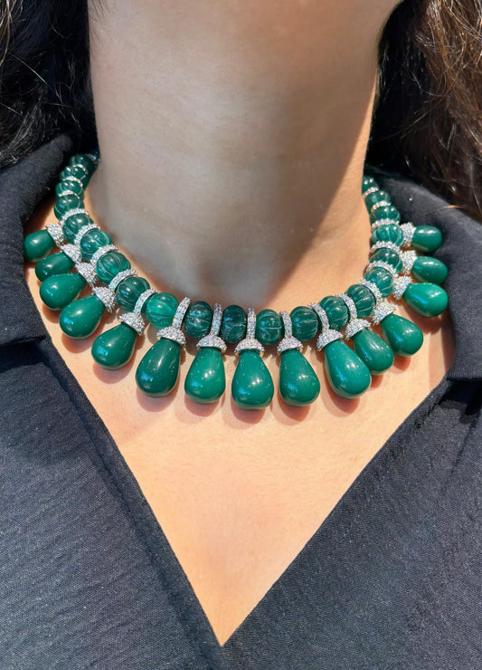 Emerald Whisper Diamond Set with Beads