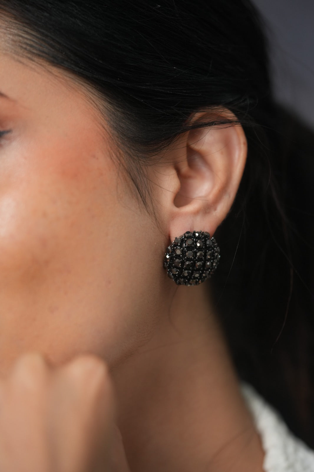Cannes Noir Crystal Black Studs | Party Wear Western Earrings