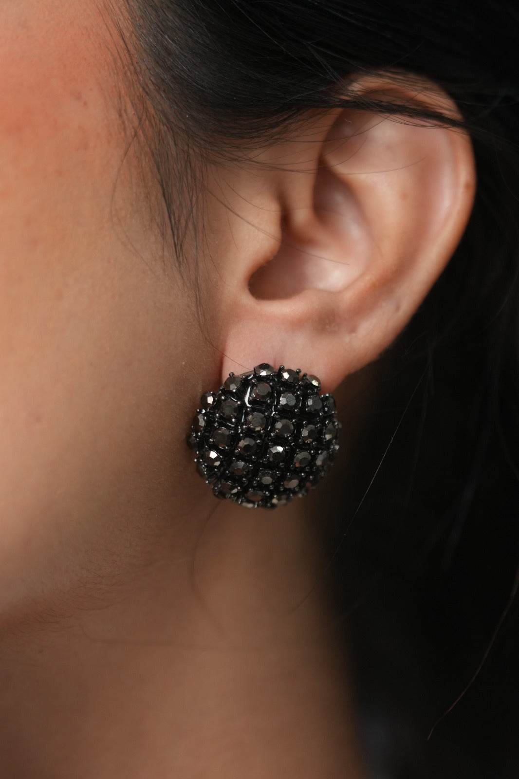 Cannes Noir Crystal Black Studs | Party Wear Western Earrings