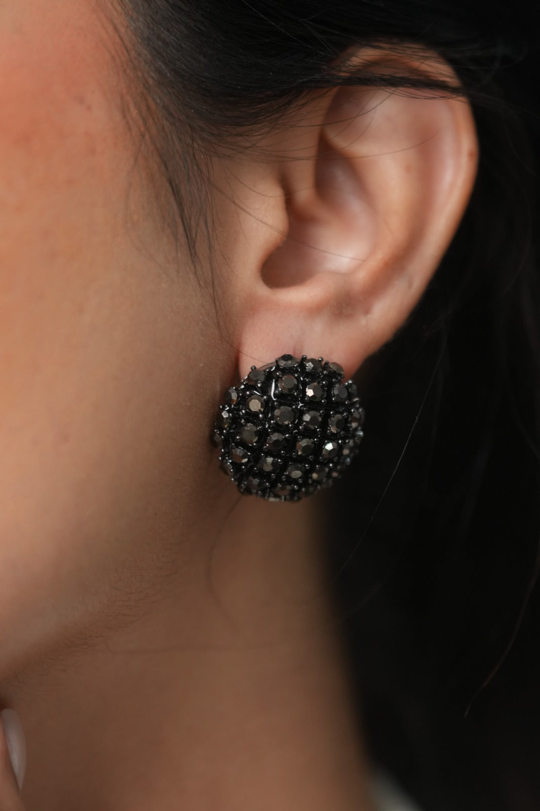 Cannes Noir Crystal Black Studs | Party Wear Western Earrings