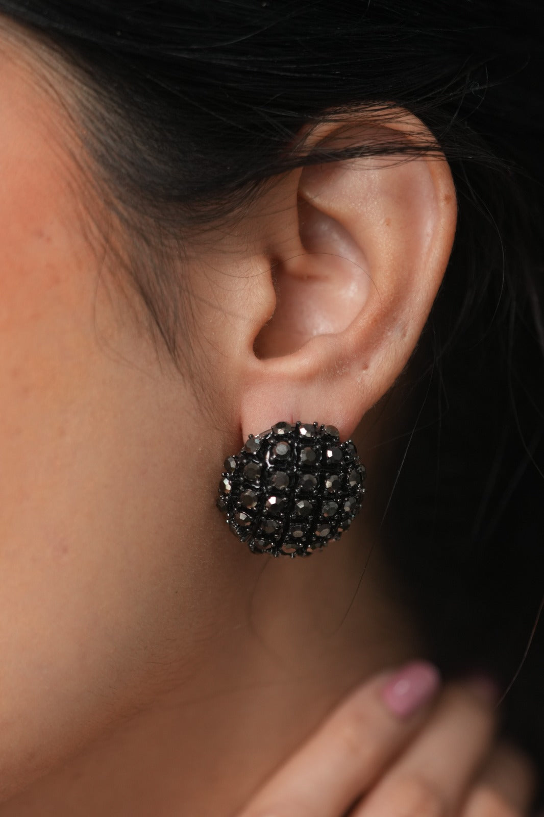 Cannes Noir Crystal Black Studs | Party Wear Western Earrings