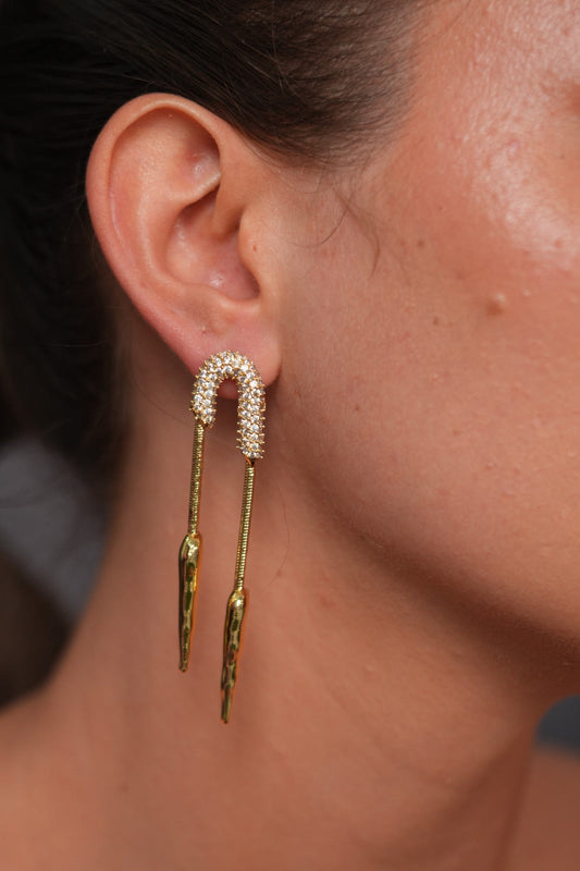 Pave Setting Curve Spike Party Wear Statement Gold Western Earrings