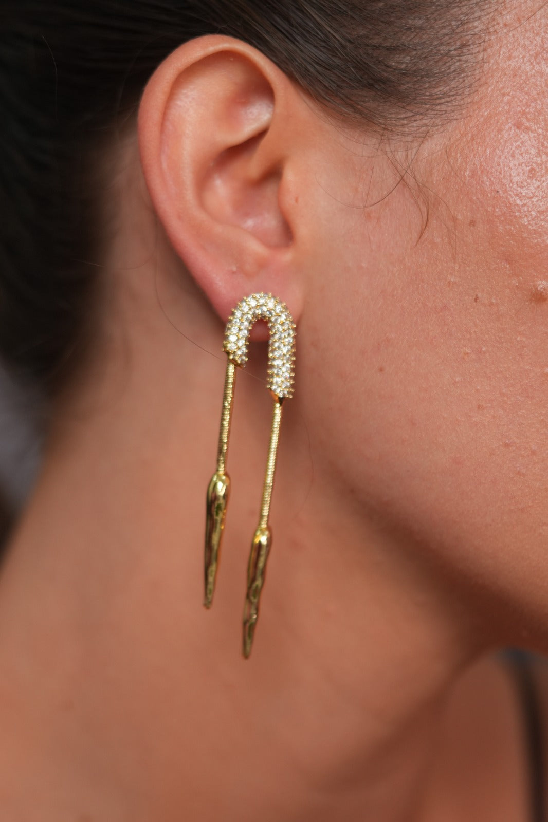 Pave Setting Curve Spike Party Wear Statement Gold Western Earrings