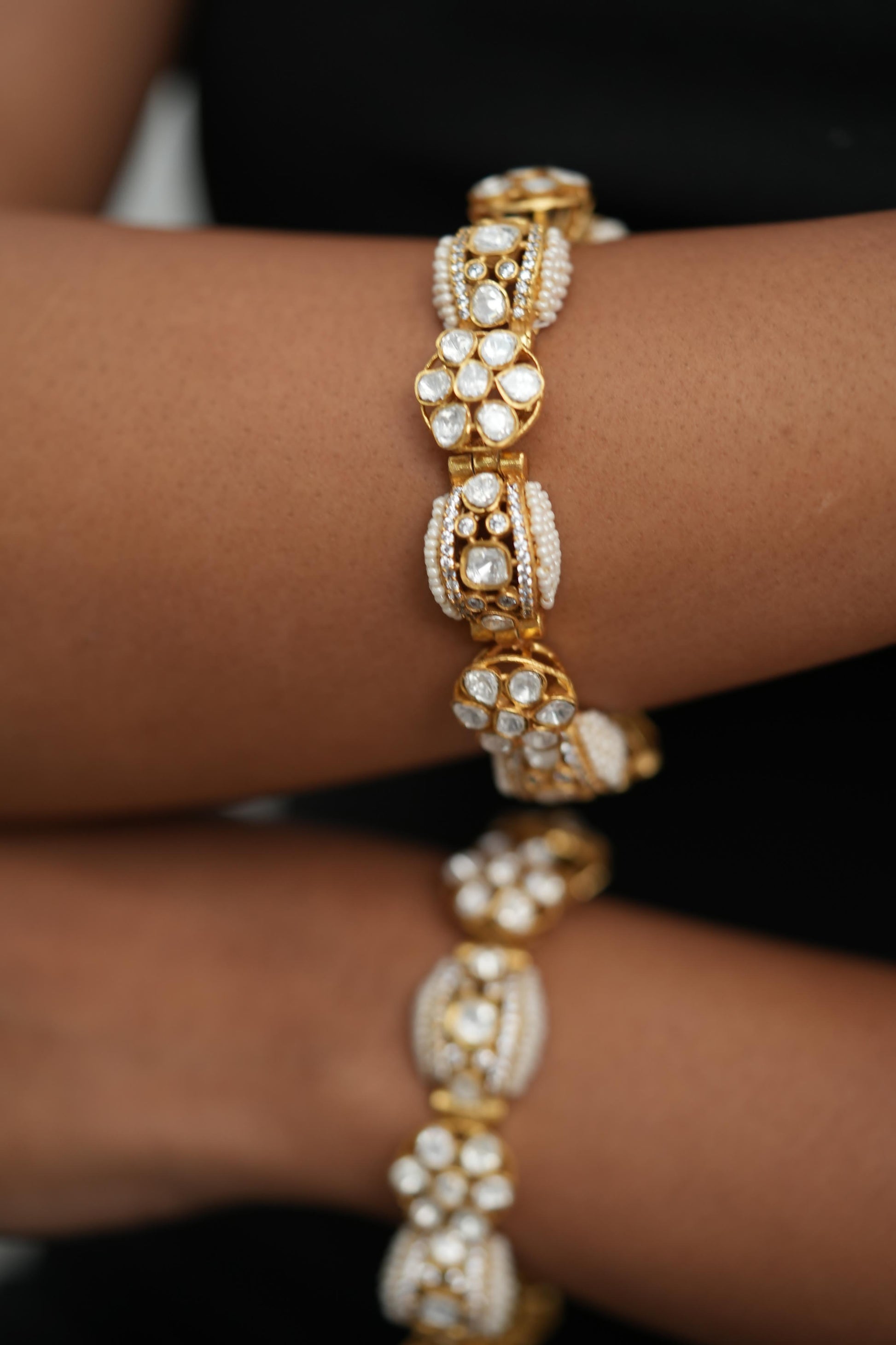Mini Jayati Moissanite Gajra | Indian Polki Bracelet