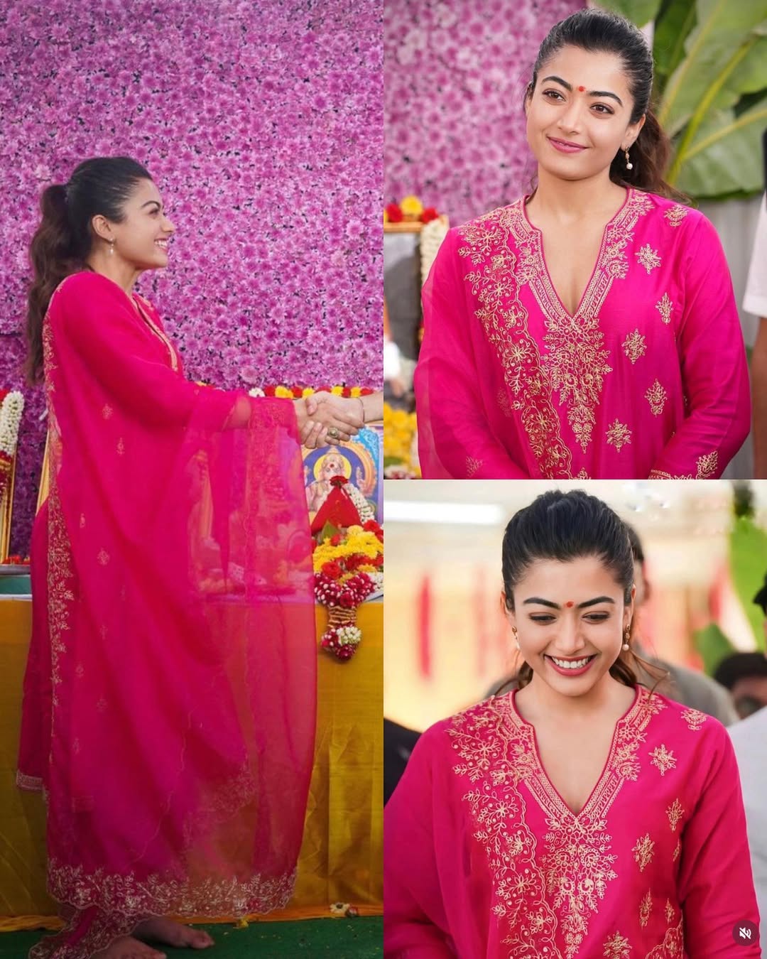 Women’s Hot Pink Embroidered Kurta Palazzo Dupatta Set