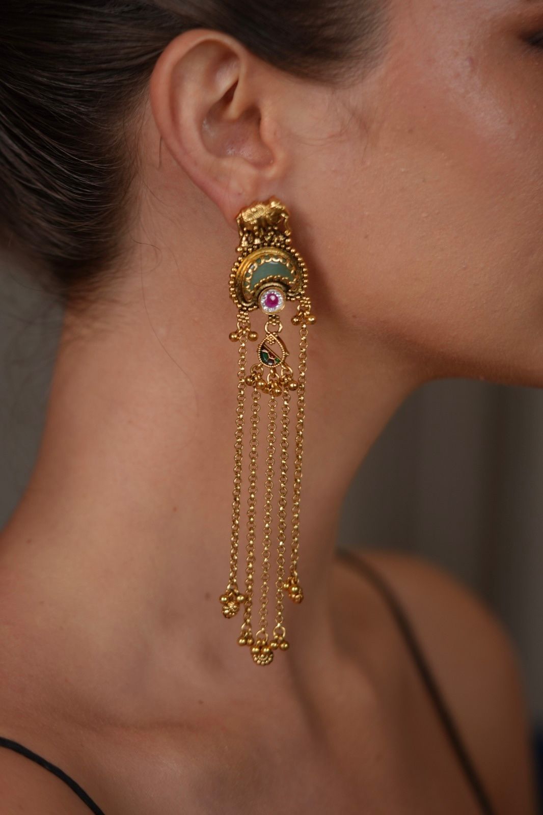 Shamita Long Gold Shoulder Duster Earrings | Sone Pe Suhaga