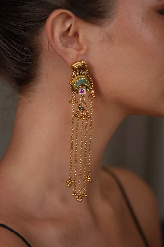 Shamita Long Gold Shoulder Duster Earrings | Sone Pe Suhaga