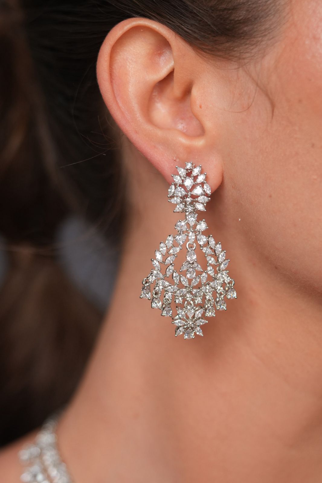 Sparkling Diva 2 Line Diamond Necklace with Long Earrings
