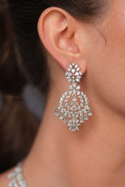 Sparkling Diva 2 Line Diamond Necklace with Long Earrings