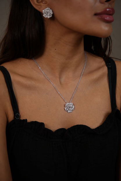 Blooming Rose Diamond Pendant Set