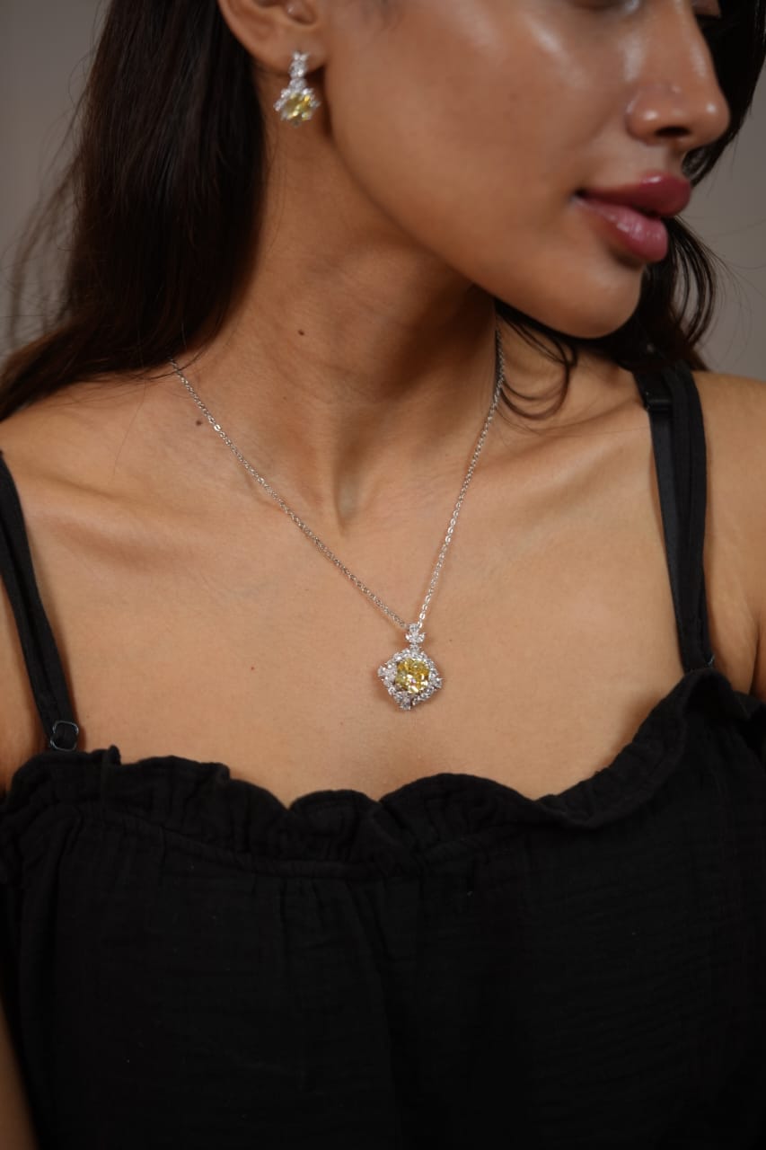 Glitter Diamond Coloured Pendant Set with Earrings
