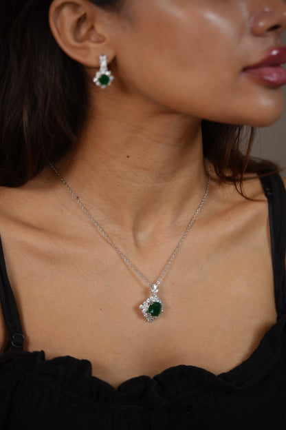 Glitter Diamond Coloured Pendant Set with Earrings