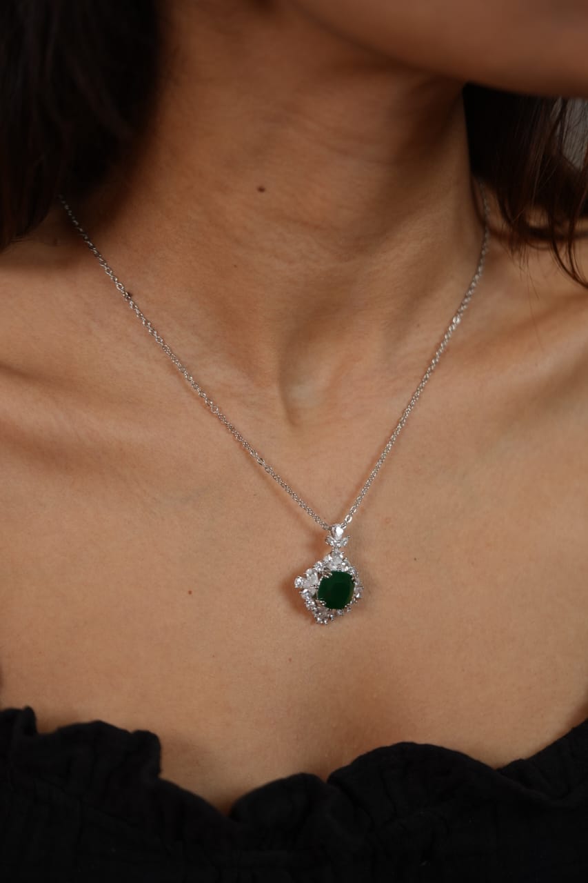 Glitter Diamond Coloured Pendant Set with Earrings