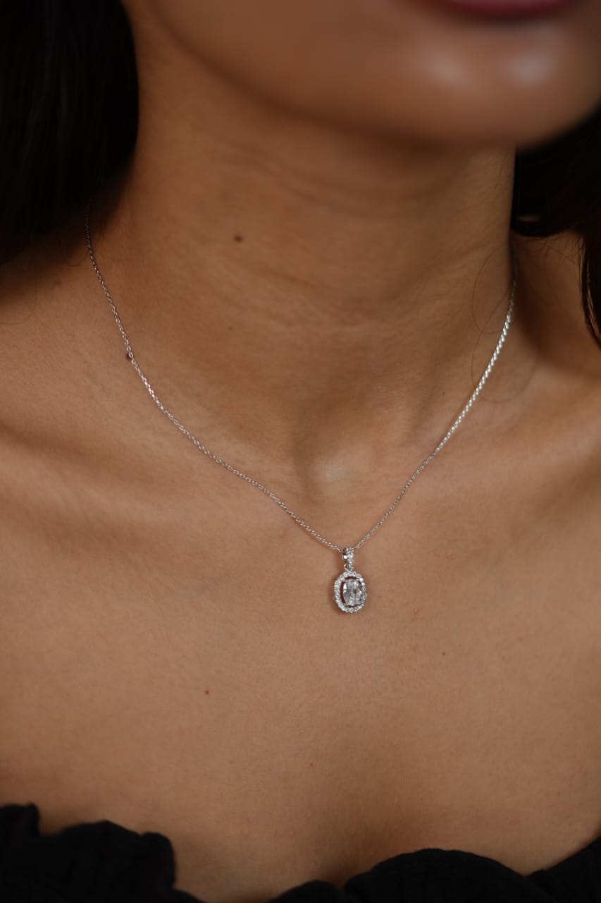 Oval 1 carat halo Solitaire Pendant Set with Solitaires