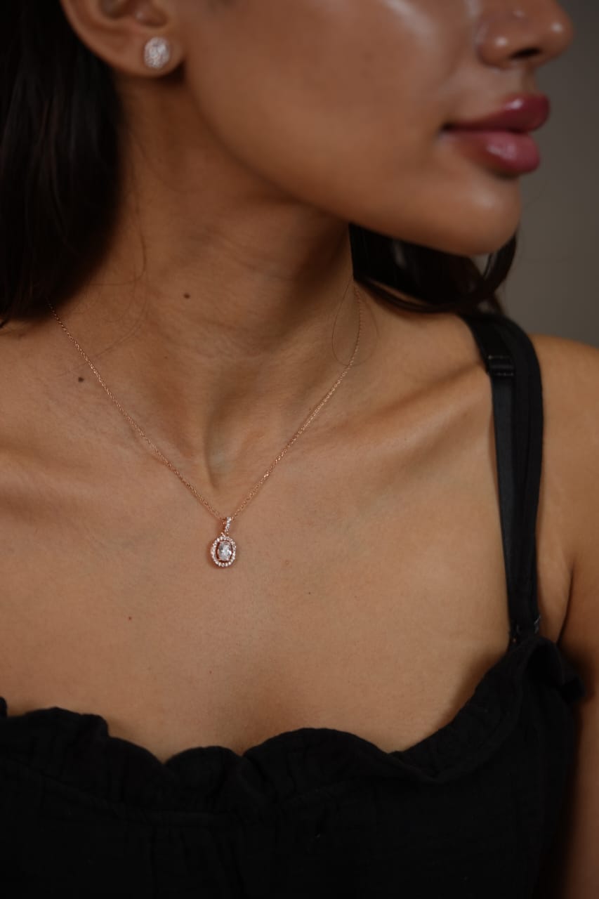 Oval 1 carat halo Solitaire Pendant Set with Solitaires
