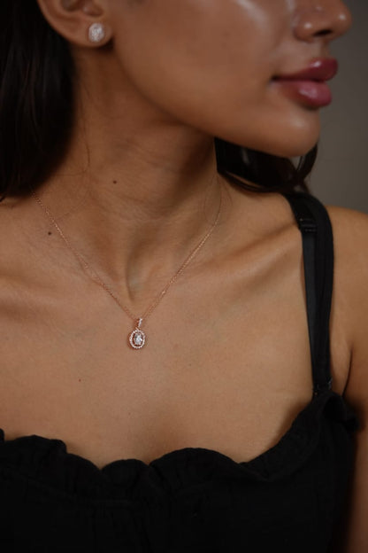 Oval 1 carat halo Solitaire Pendant Set with Solitaires