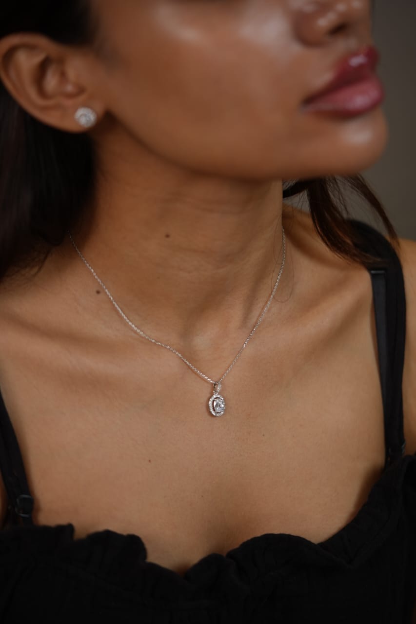Oval 1 carat halo Solitaire Pendant Set with Solitaires