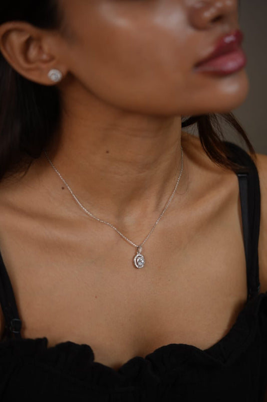 Oval 1 carat halo Solitaire Pendant Set with Solitaires
