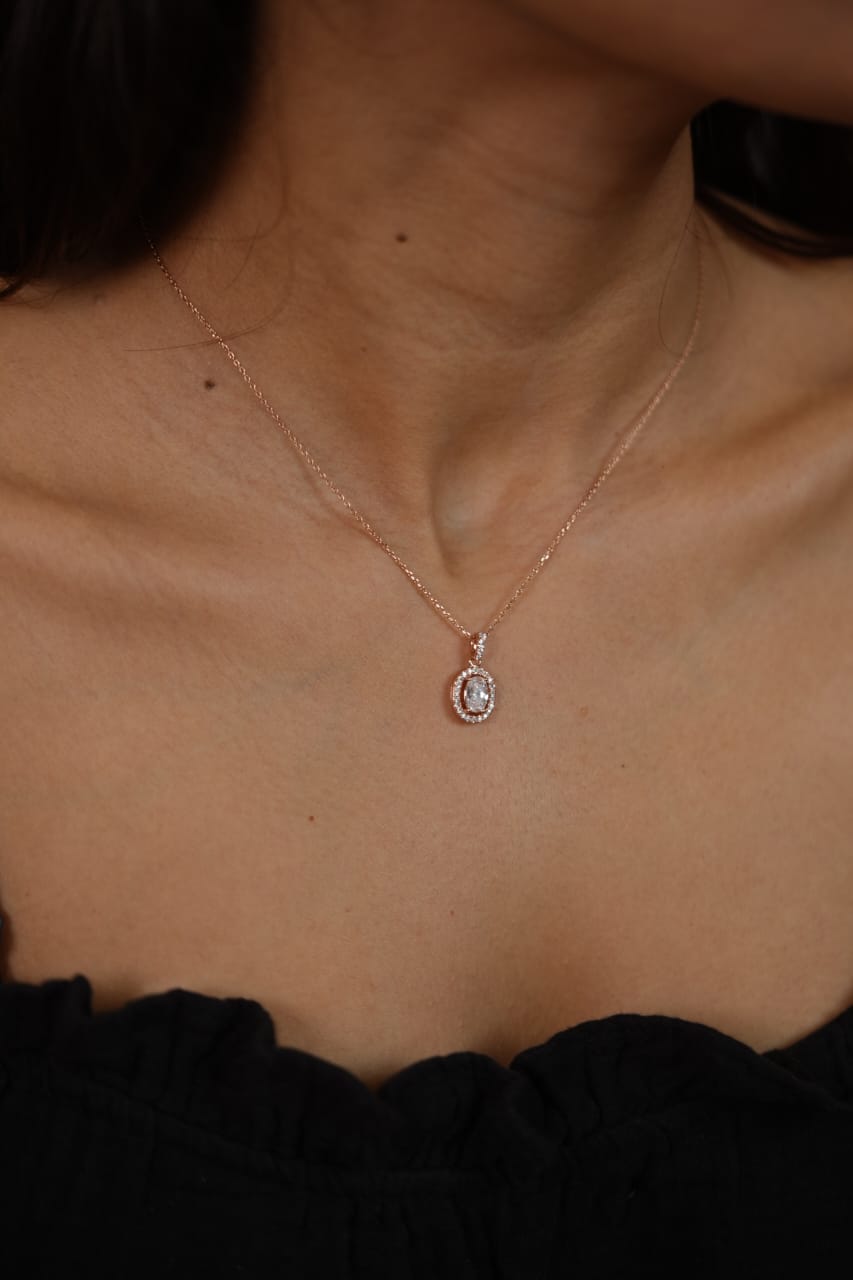 Oval 1 carat halo Solitaire Pendant Set with Solitaires