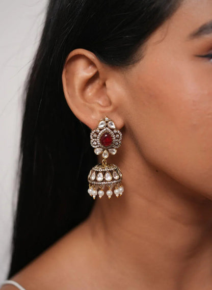 Renuka Uncut Diamond Indian Jhumkis | Antique Gold Polish