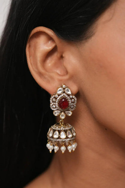 Renuka Uncut Diamond Indian Jhumkis | Antique Gold Polish