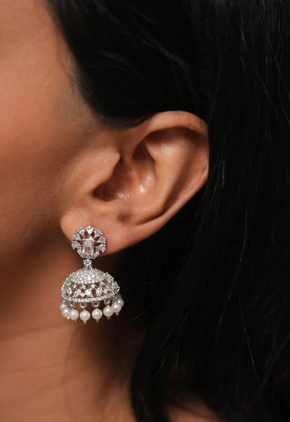 Mini Diamond Jhumkis with Pearls