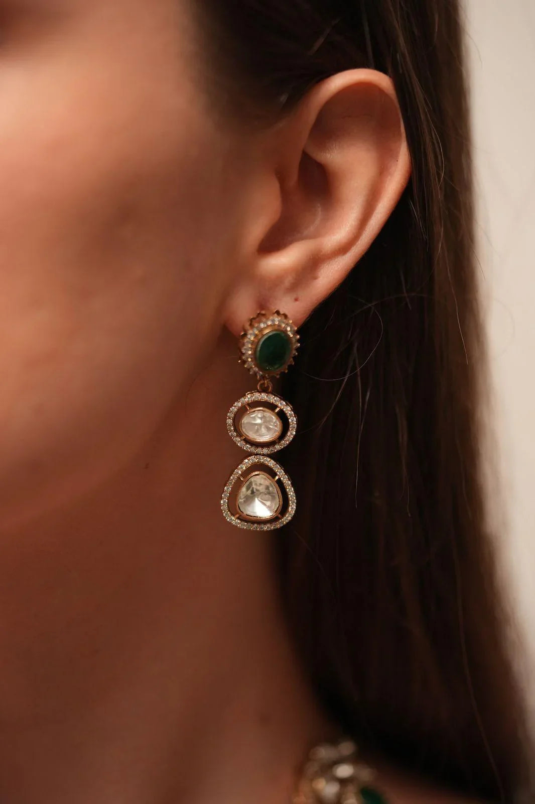 Akanksha Polki 2 Layer Necklace Set | Emerald