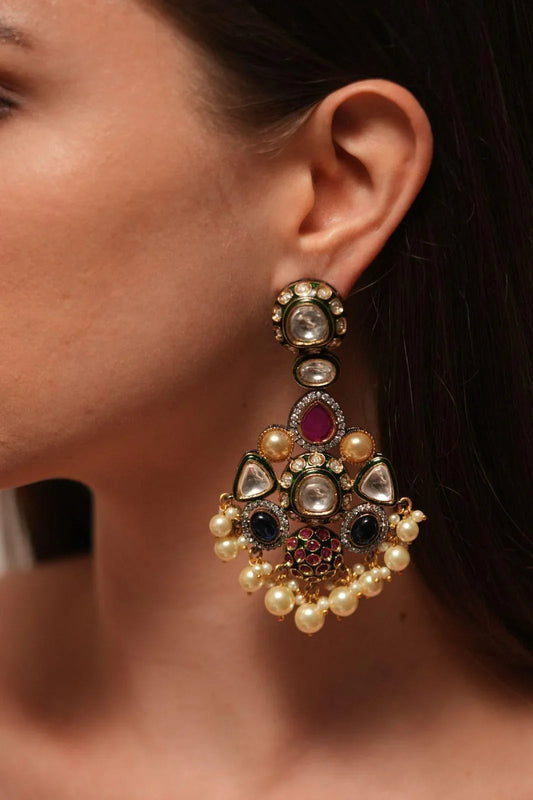Vismaya Polki And Meenakari Long Indian Earrings