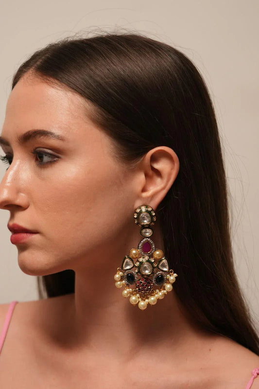 Vismaya Polki And Meenakari Long Indian Earrings