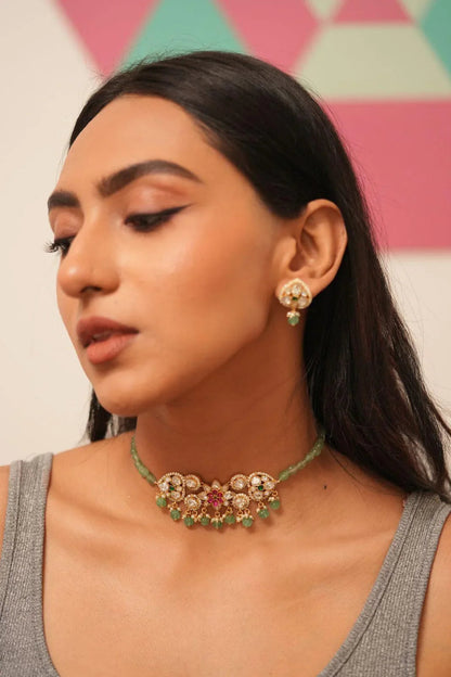 Aashi Simple Moissanite And Pearl Choker