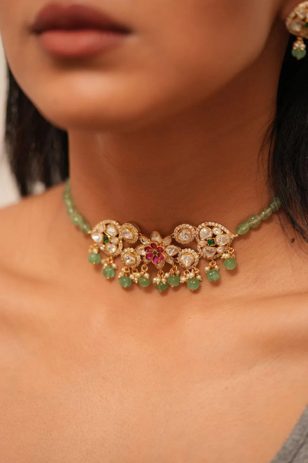 Aashi Simple Moissanite And Pearl Choker