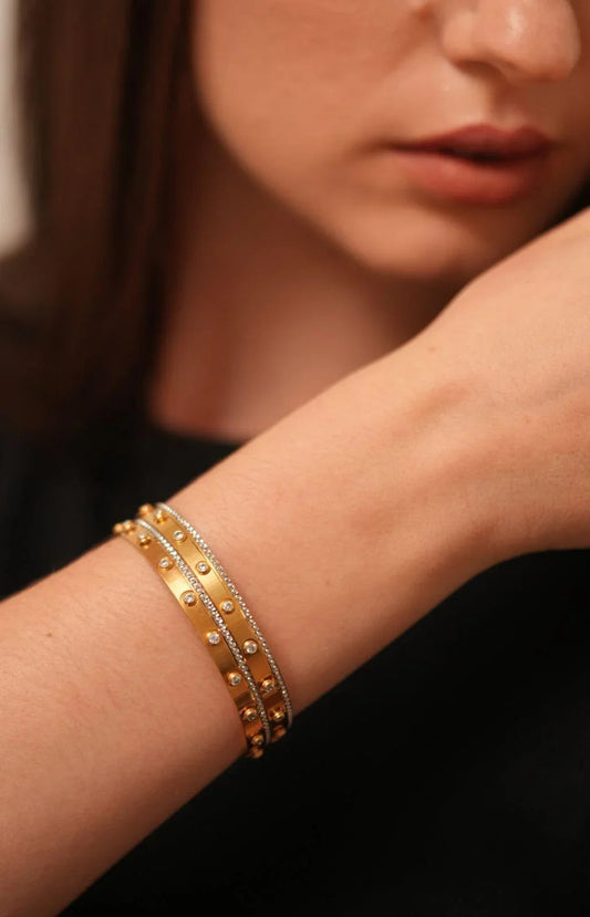 Geeta Diamond Studded CNC Gold Plated Bangle Set
