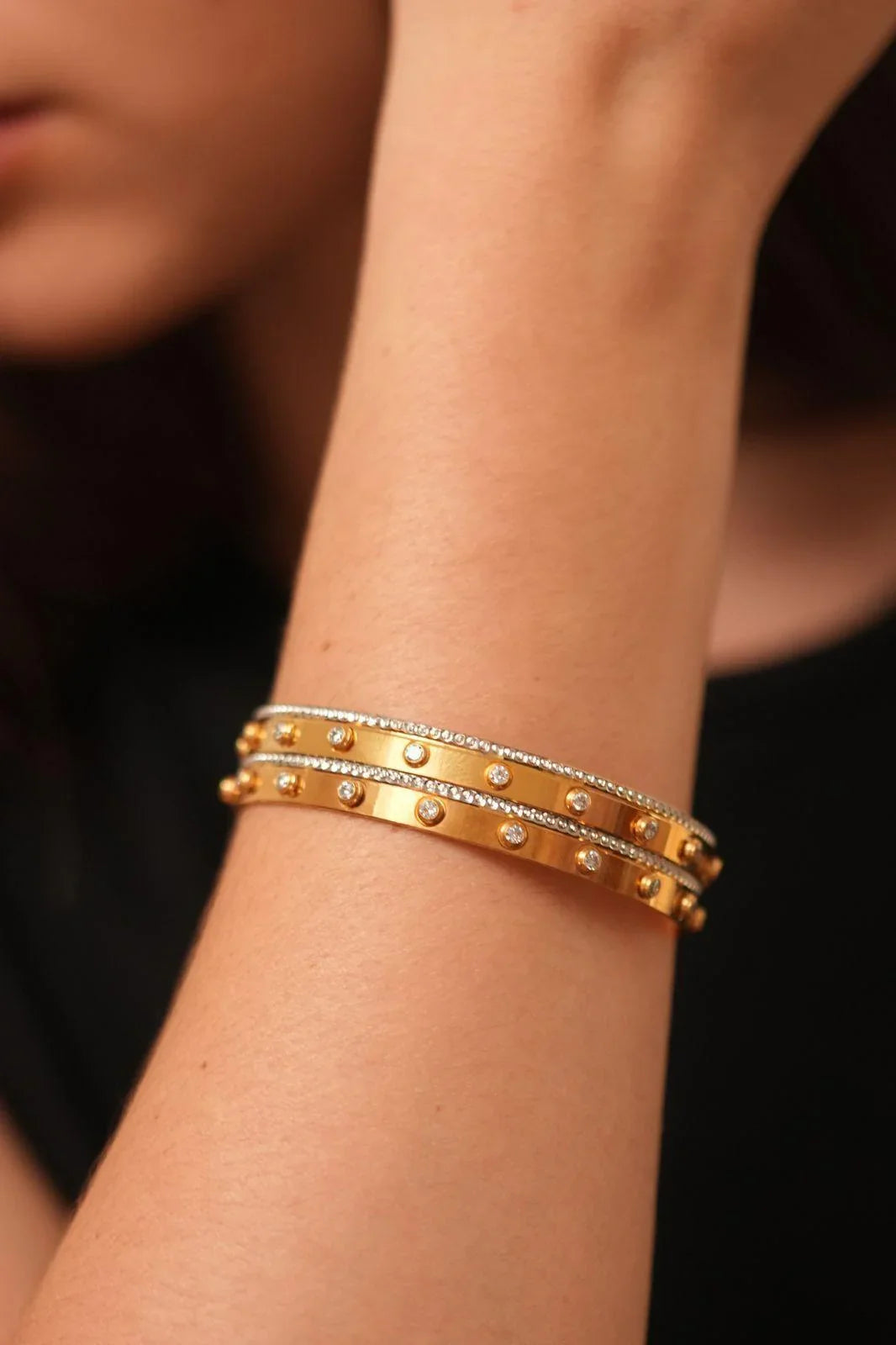 Geeta Diamond Studded CNC Gold Plated Bangle Set