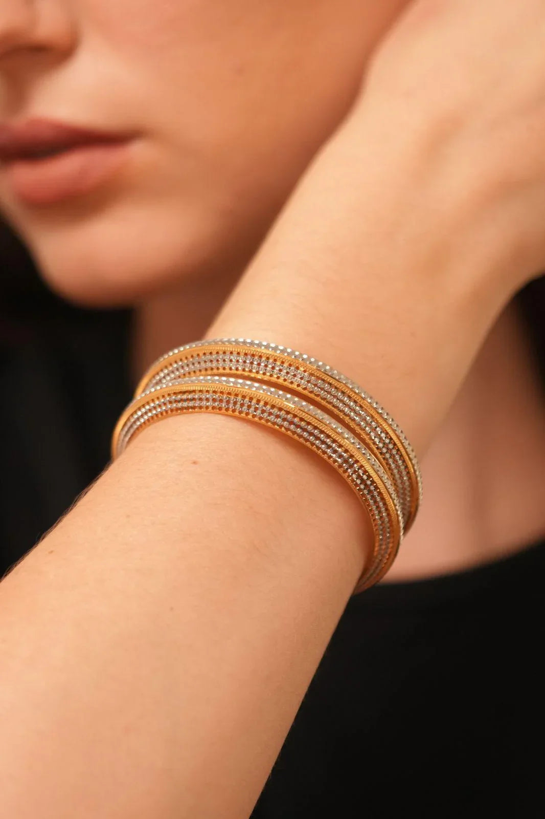 Deepa Thick CNC Gold Plated Bangle Set| Rose Gold