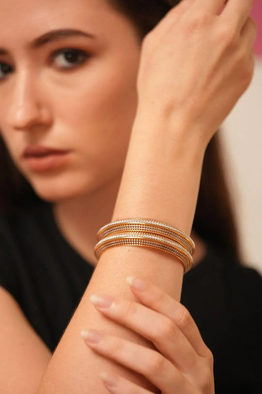 Deepa Thick CNC Gold Plated Bangle Set| Rose Gold